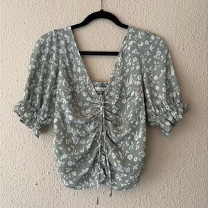 Floral Ruched Green Top
